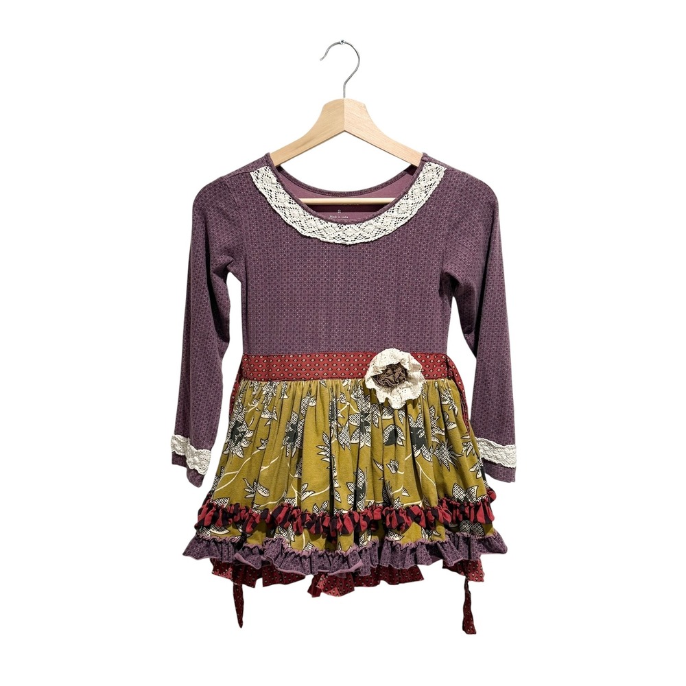 Mustard Pie Girls Purple Patchwork Ruffled‎ Dress Size 8